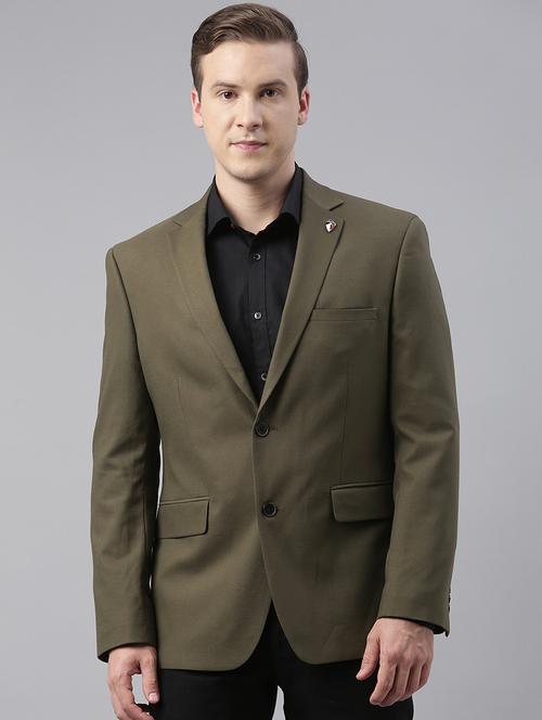 olive green self design single breasted casual blazer - 17908400 - Very Small Image - 1