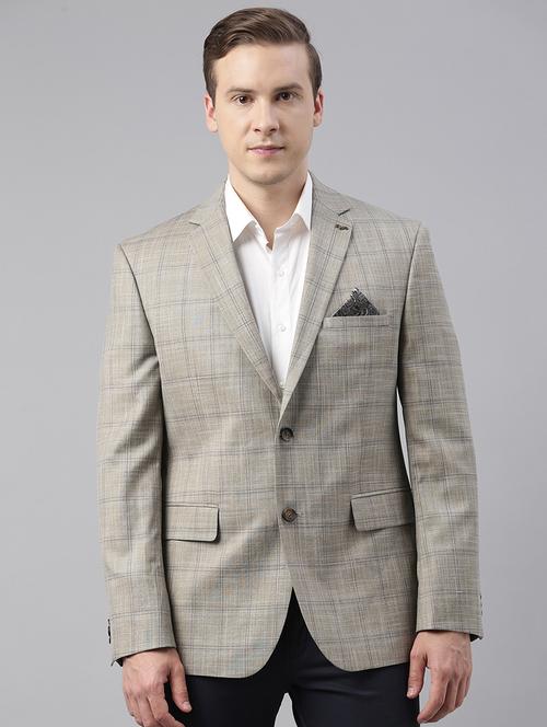 beige checkered single breasted casual blazer - 17908416 - Very Small Image - 1