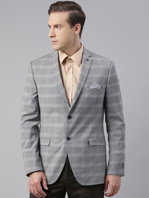 grey checkered single breasted casual blazer - 17908443 - Very Small Image - 1