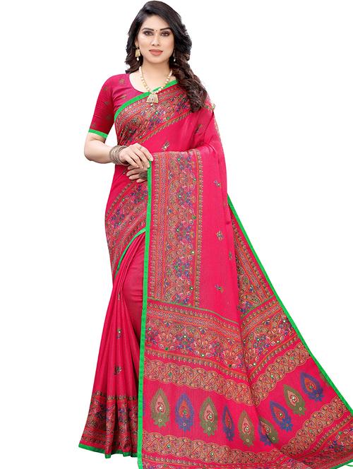 pink printed saree - 17908654 - Very Small Image - 1