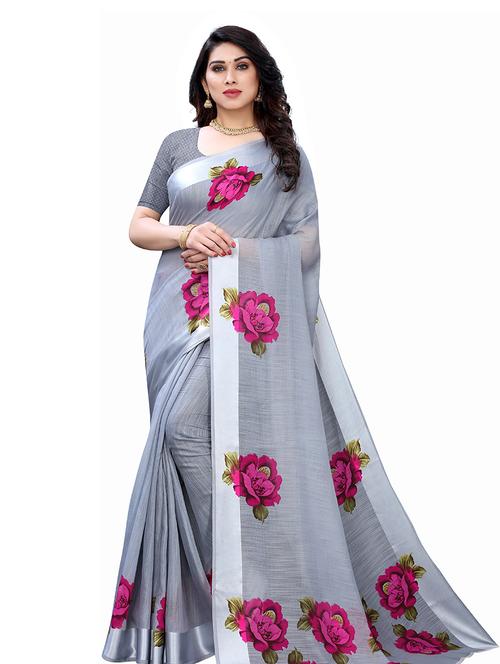 floral printed saree with blouse - 17908710 - Very Small Image - 1