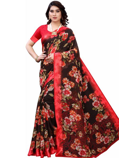 floral printed saree with blouse - 17908841 - Very Small Image - 1