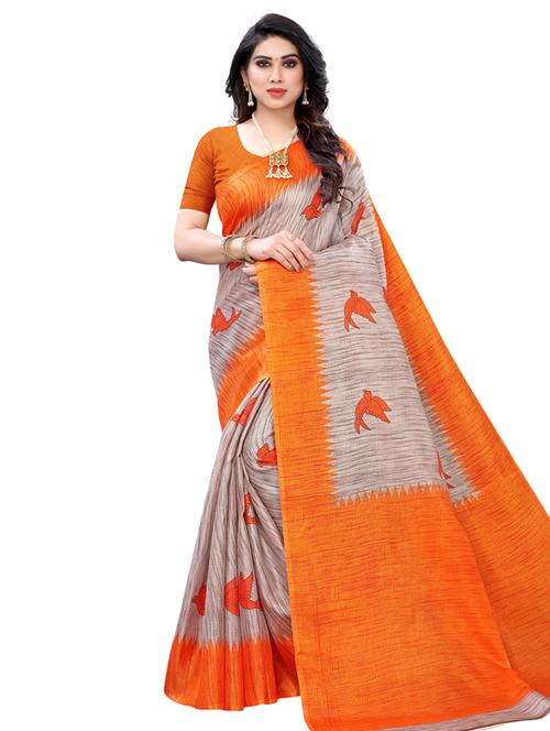 orange conversational print saree with blouse - 17909013 - Very Small Image - 1