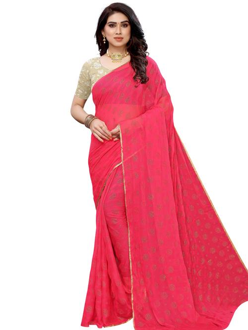 pink printed saree with blouse - 17909016 - Very Small Image - 1