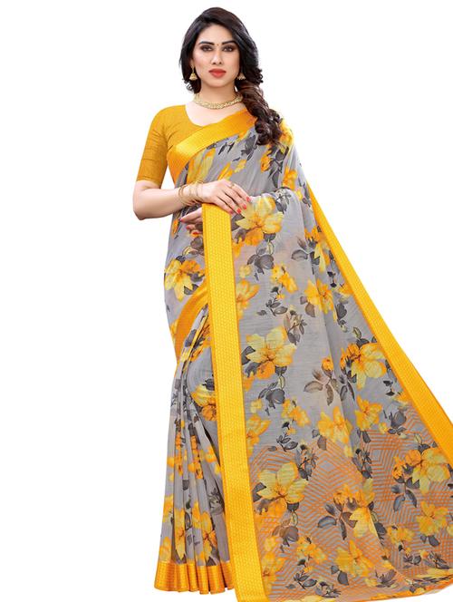 yellow floral saree - 17909018 - Very Small Image - 1