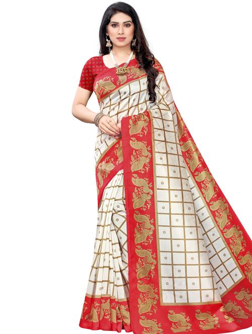 red checkered saree - 17909032 - Very Small Image - 1