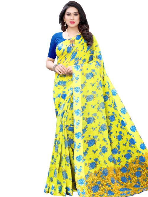 yellow floral saree with blouse - 17909048 - Very Small Image - 1