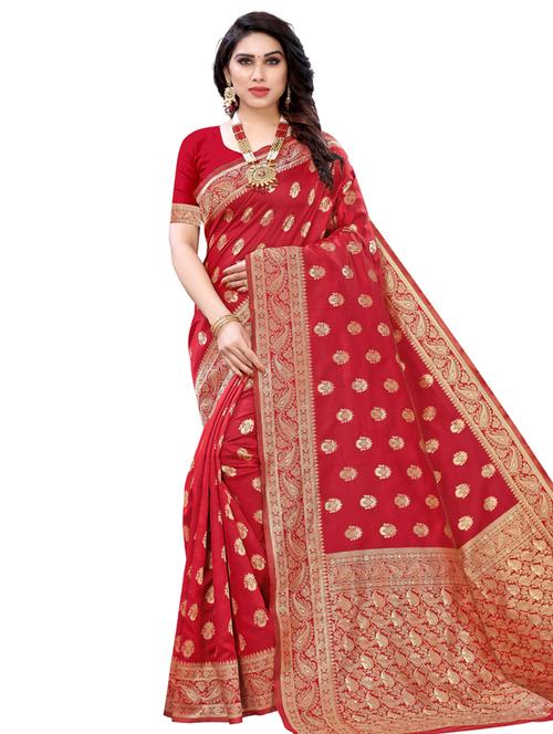 red silk banarasi saree with blouse - 17909101 - Very Small Image - 1