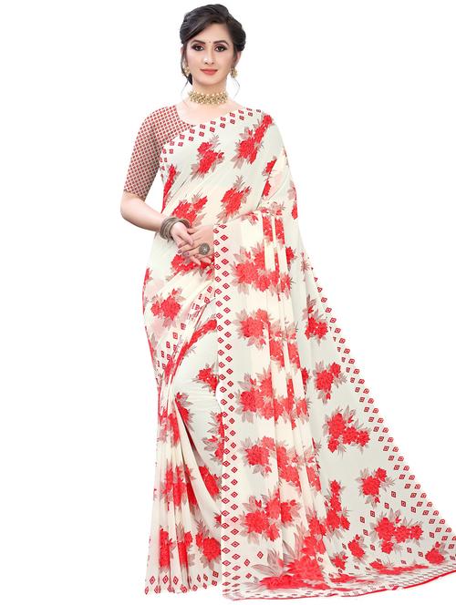 cream floral saree with blouse - 17909128 - Very Small Image - 1