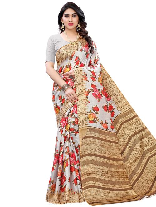white floral saree with blouse - 17909167 - Very Small Image - 1