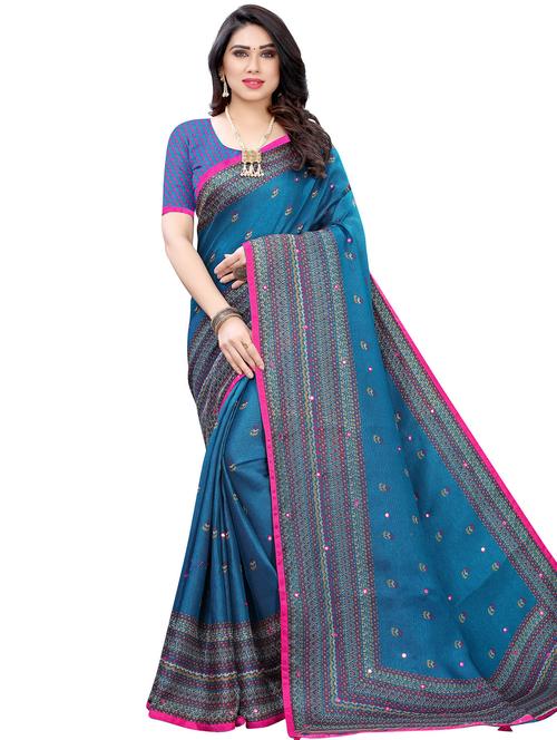teal conversational saree with blouse - 17909172 - Very Small Image - 1
