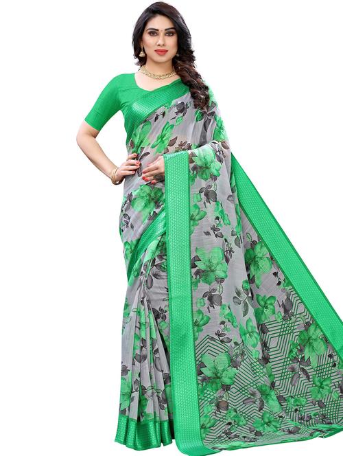 grey floral saree - 17909177 - Very Small Image - 1