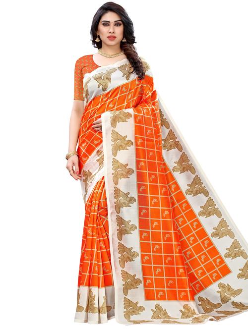 orange checkered saree - 17909189 - Very Small Image - 1