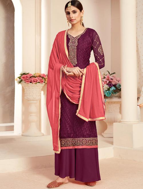 purple viscose semistitched suit - 17909411 - Very Small Image - 1