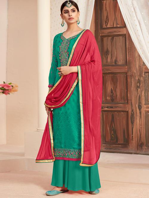 turquoise viscose semistitched suit - 17909413 - Very Small Image - 1
