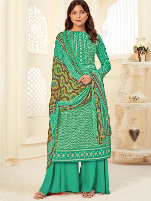 green cotton semistitched suit - 17909421 - Very Small Image - 1