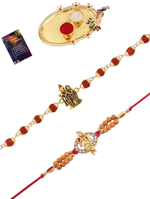 pack of 2 rakhi set with roli chawal, greeting card and pooja thali - 17910257 - Very Small Image - 1