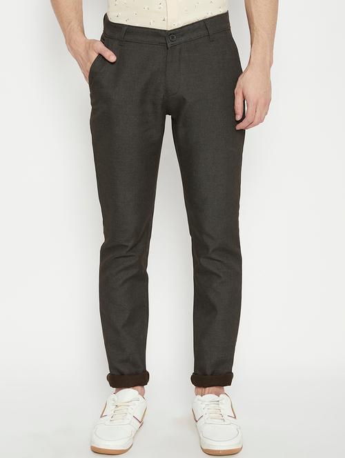 grey textured flat front casual trouser - 17910855 - Very Small Image - 1