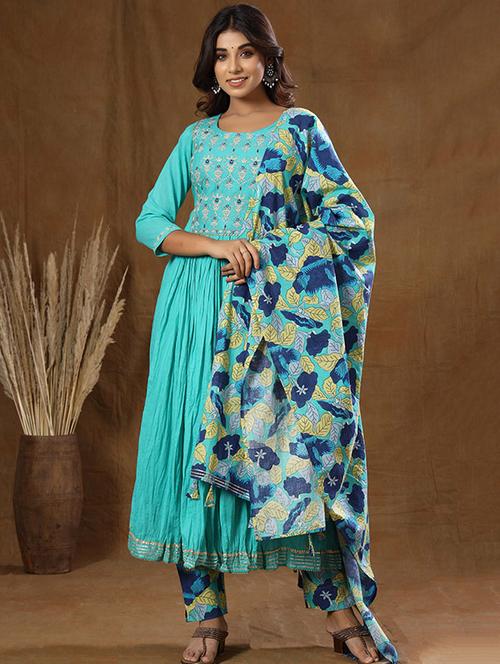 turquoise cotton suit set - 17911088 - Very Small Image - 1