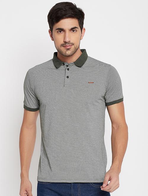 olive green self design polo t-shirt - 17911249 - Very Small Image - 1