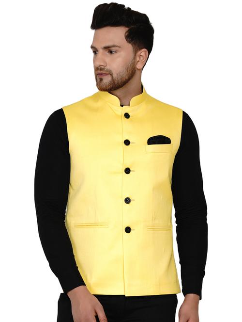 yellow solid nehru jacket - 17911741 - Very Small Image - 1