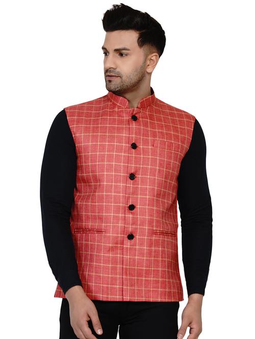 red checkered nehru jacket - 17911780 - Very Small Image - 1