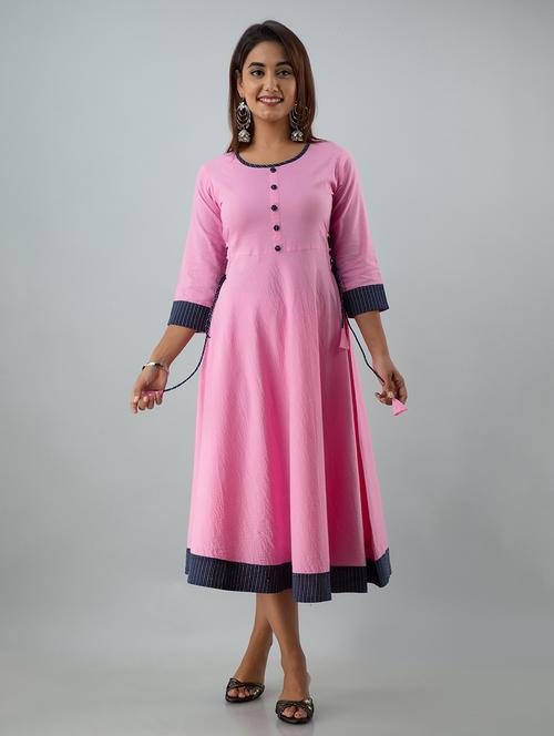 kaantha work flared ethnic dress - 17911831 - Very Small Image - 1