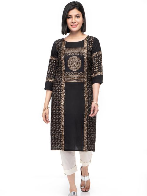 m2r printed rayon round neck kurti palazzo set for women - 17913473 - Very Small Image - 1
