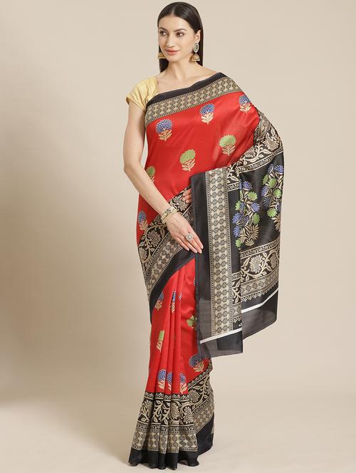 women's floral red colored saree with blouse - 17914062 - Very Small Image - 1