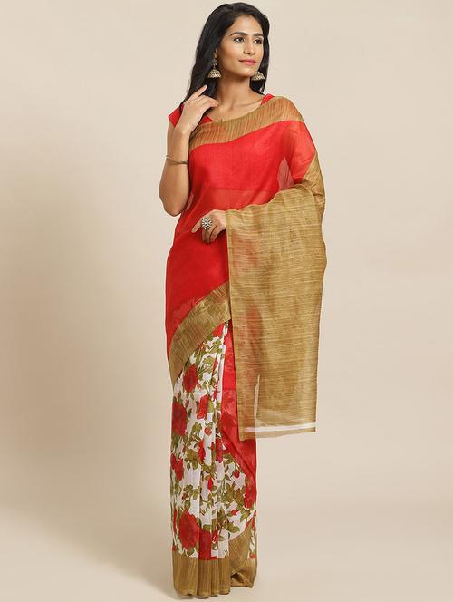 women's floral red colored saree with blouse - 17914115 - Very Small Image - 1