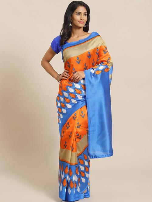 women's ikat orange colored saree - 17914134 - Very Small Image - 1