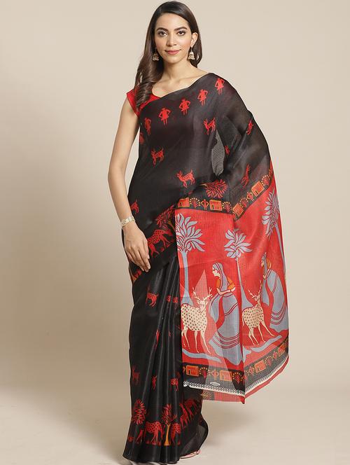 women's self design black colored saree with blouse - 17914149 - Very Small Image - 1