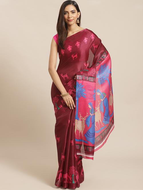 women's self design maroon colored saree with blouse - 17914161 - Very Small Image - 1