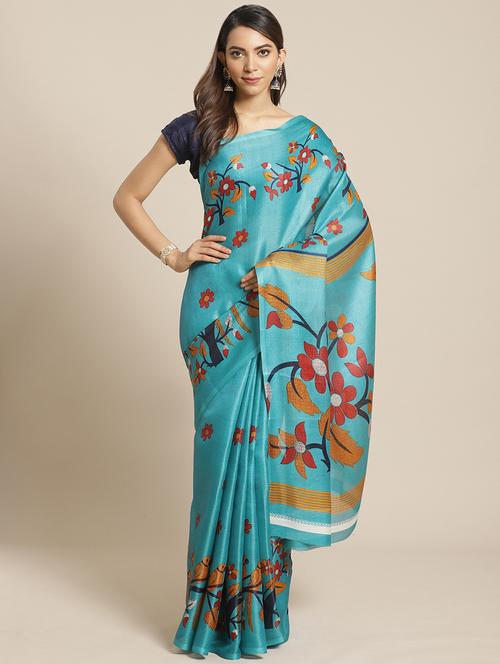 women's floral blue colored saree - 17914187 - Very Small Image - 1