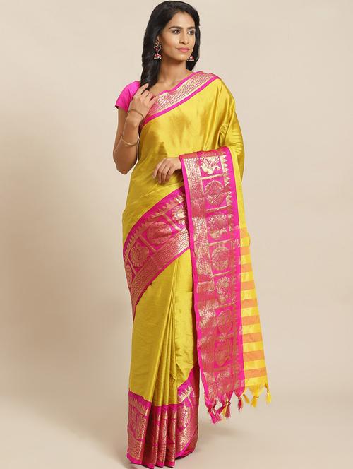 solid kanjivaram saree with blouse - 17914254 - Very Small Image - 1