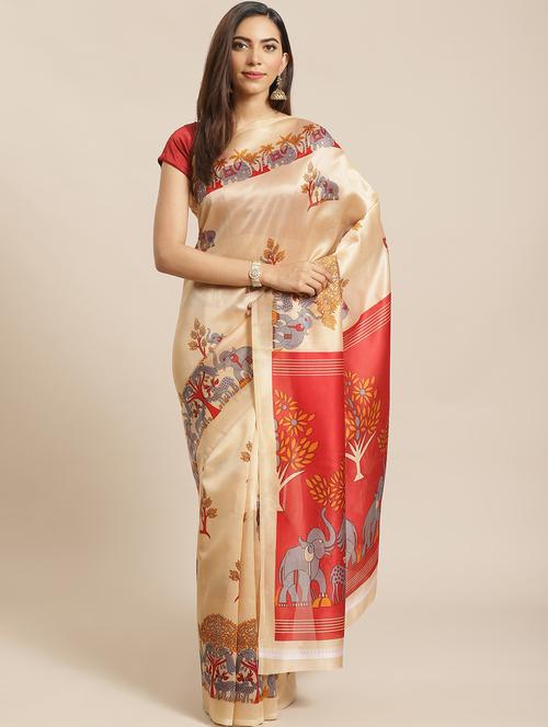 women's printed beige colored saree - 17914266 - Very Small Image - 1