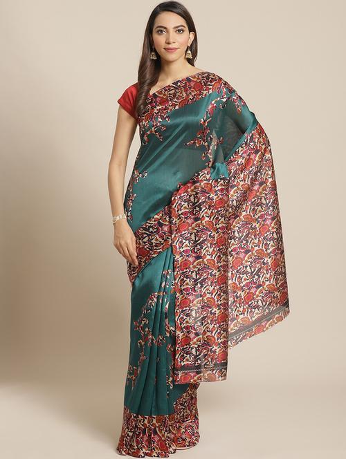 women's floral sea green colored saree with blouse - 17914277 - Very Small Image - 1