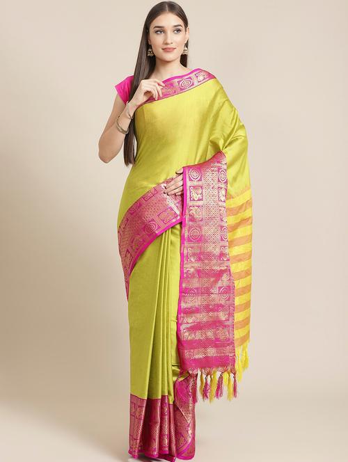 women's bordered yellow colored saree with blouse - 17914300 - Very Small Image - 1