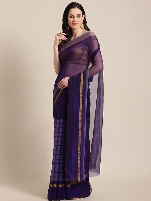 women's stripes blue colored saree - 17914330 - Very Small Image - 1