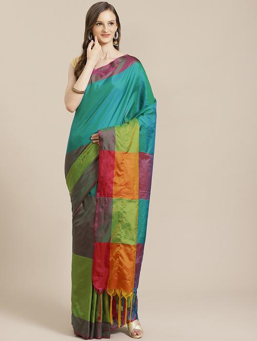women's color block multi colored saree with blouse - 17914351 - Very Small Image - 1