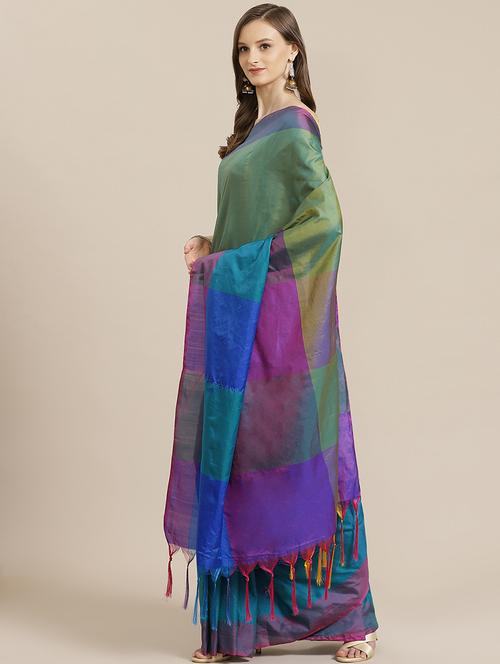women's checks multi colored saree with blouse - 17914352 - Very Small Image - 1
