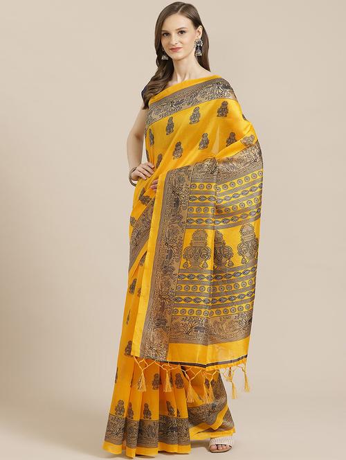 women's self design mustard colored saree with blouse - 17914355 - Very Small Image - 1