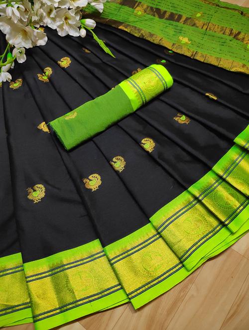 women's self design black colored saree with blouse - 17914370 - Very Small Image - 1