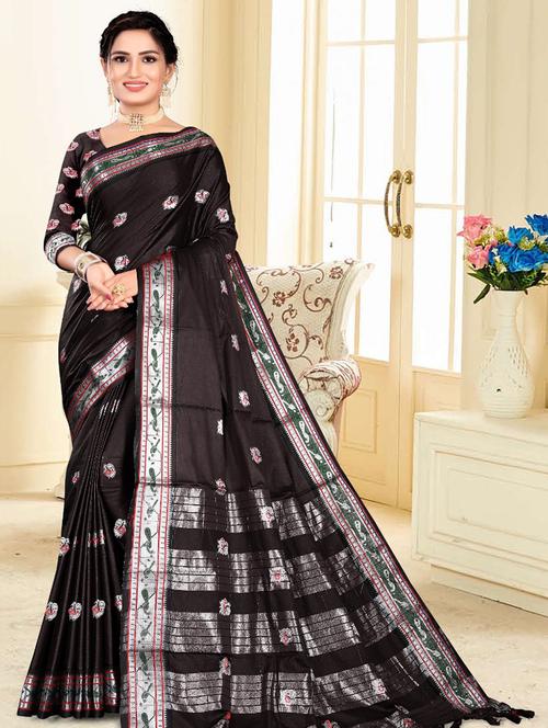 women's self design black colored saree - 17914382 - Very Small Image - 1
