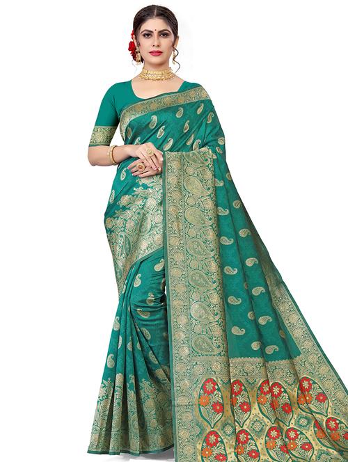 women's paisley green colored saree - 17914392 - Very Small Image - 1