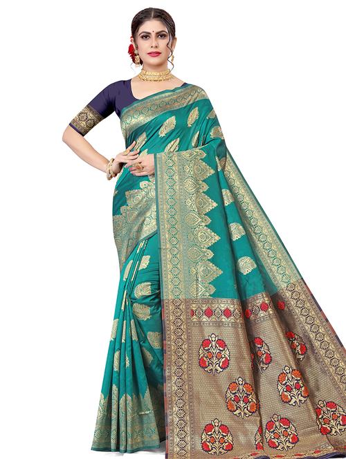 women's self design green colored saree with blouse - 17914407 - Very Small Image - 1