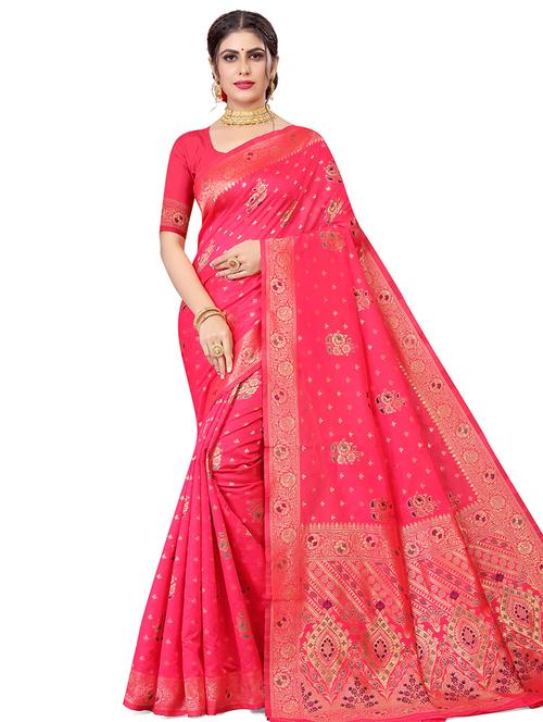 women's self design pink colored saree with blouse - 17914426 - Very Small Image - 1