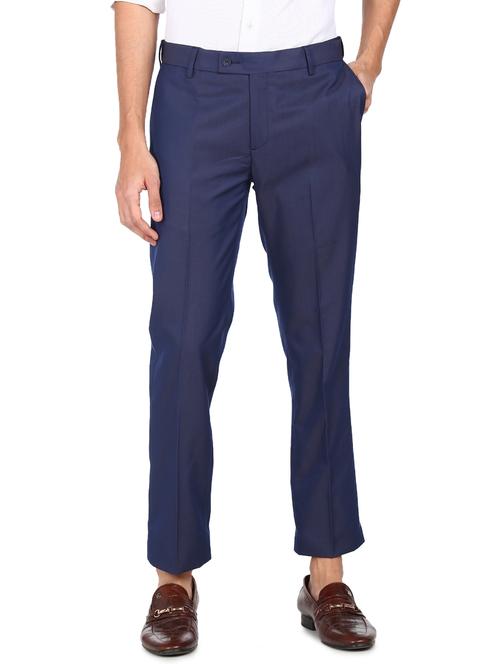 blue solid flat front formal trouser - 17914544 - Very Small Image - 1