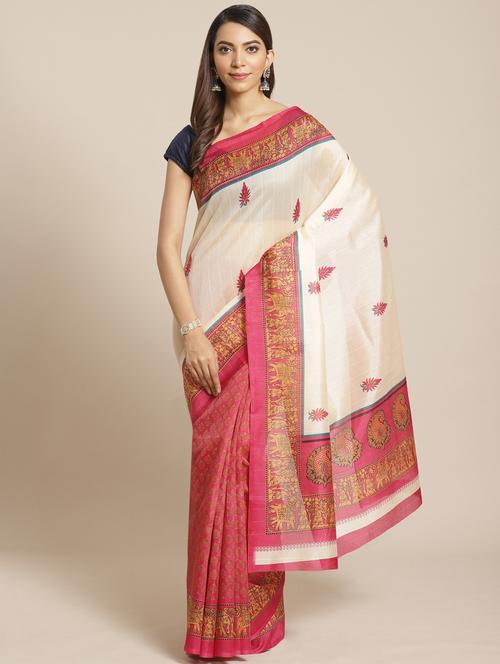 women's printed pink colored saree with blouse - 17914959 - Very Small Image - 1