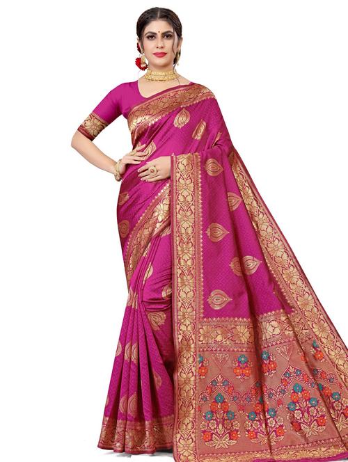 women's self design magenta colored saree with blouse - 17915047 - Very Small Image - 1